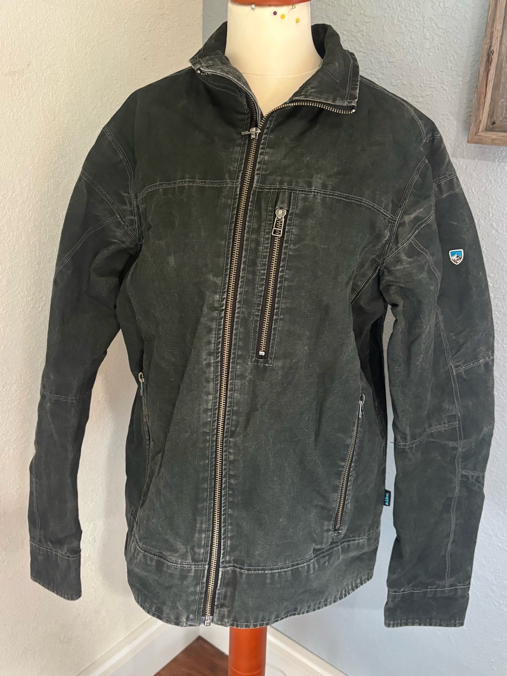 Kuhl Burr Jacket Mens Medium Black Canvas Vintage Patina Dye Heavyweight zip up